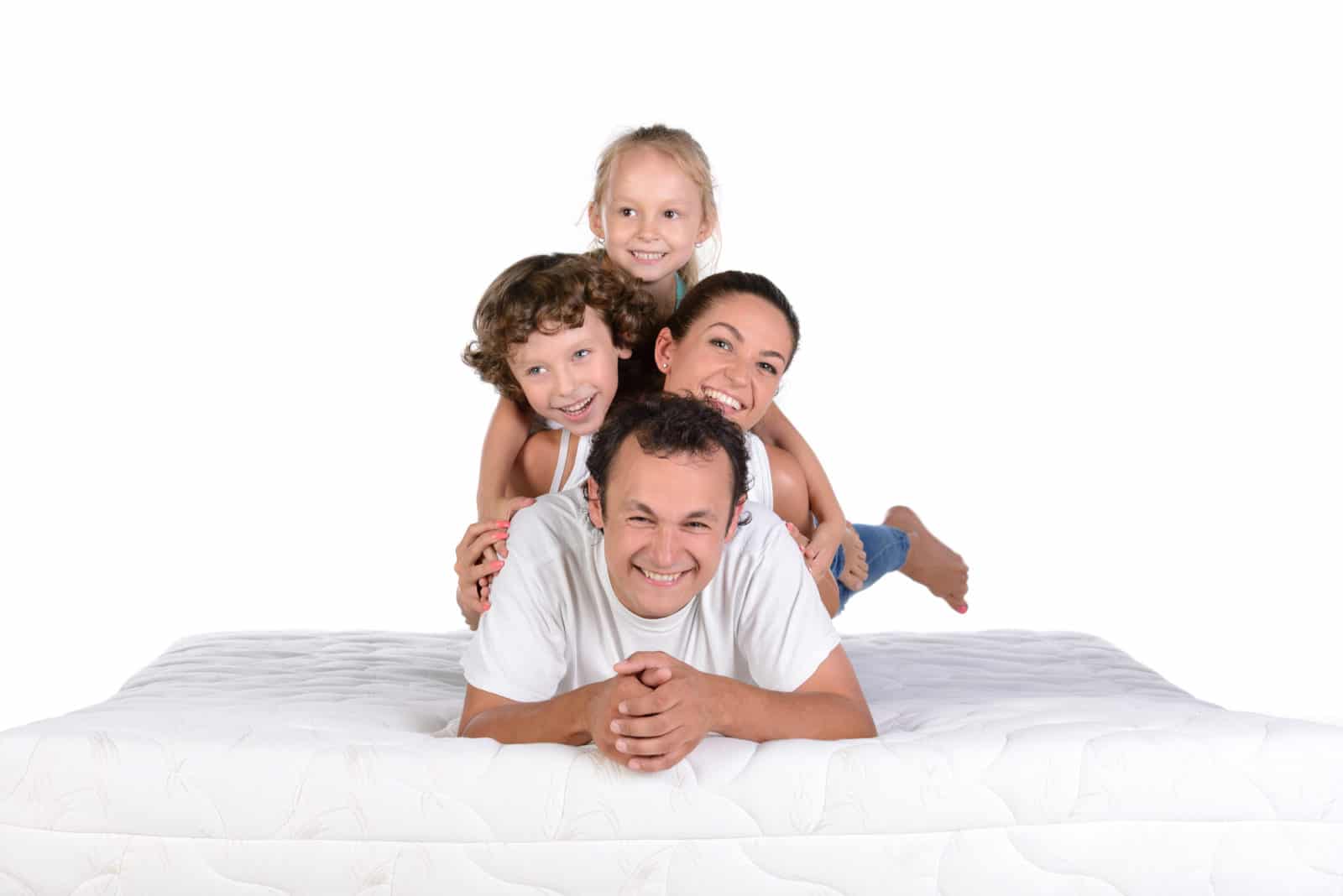 happy family in a bed