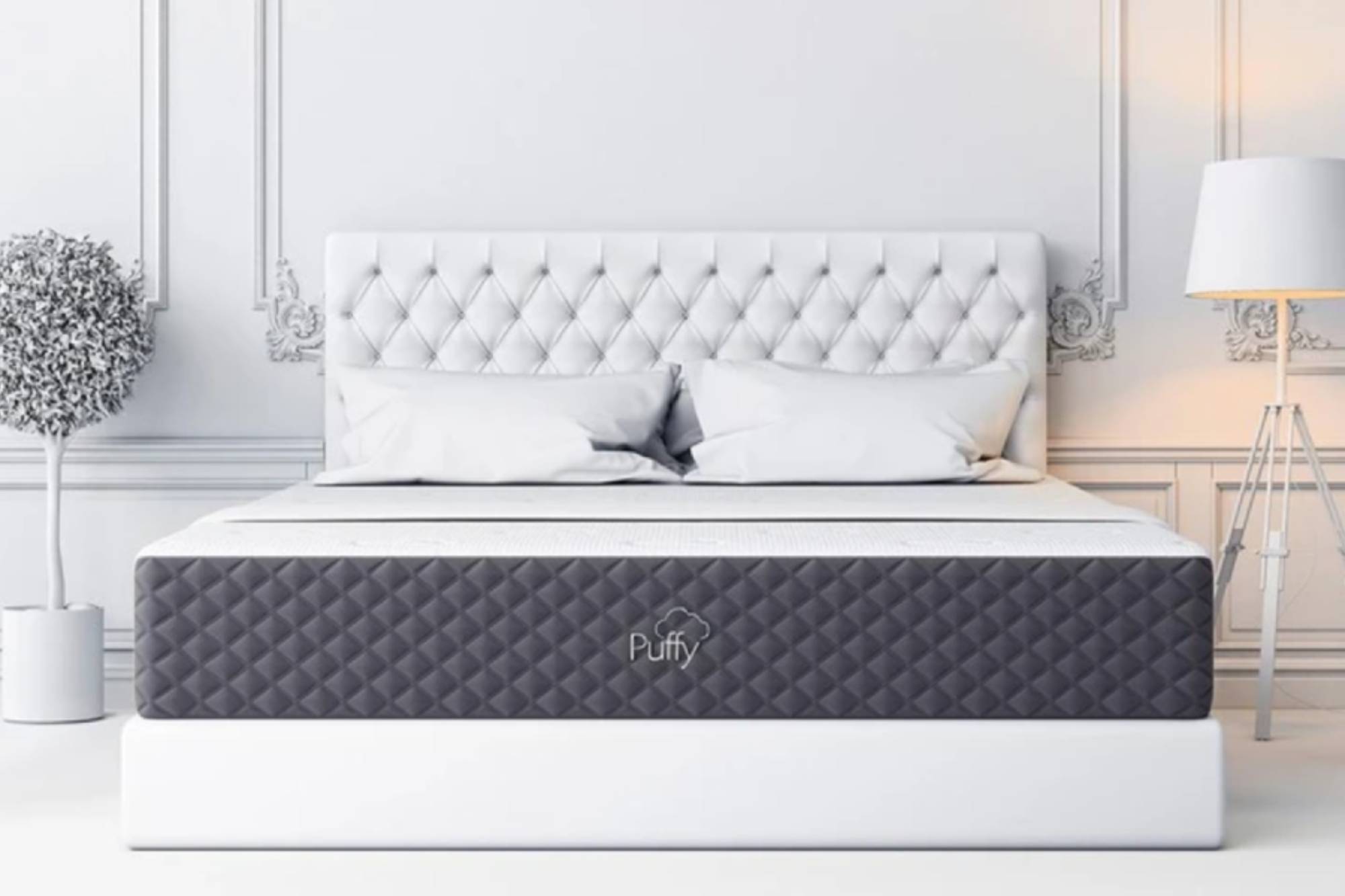 puffy lux mattress in a luxury bedroom