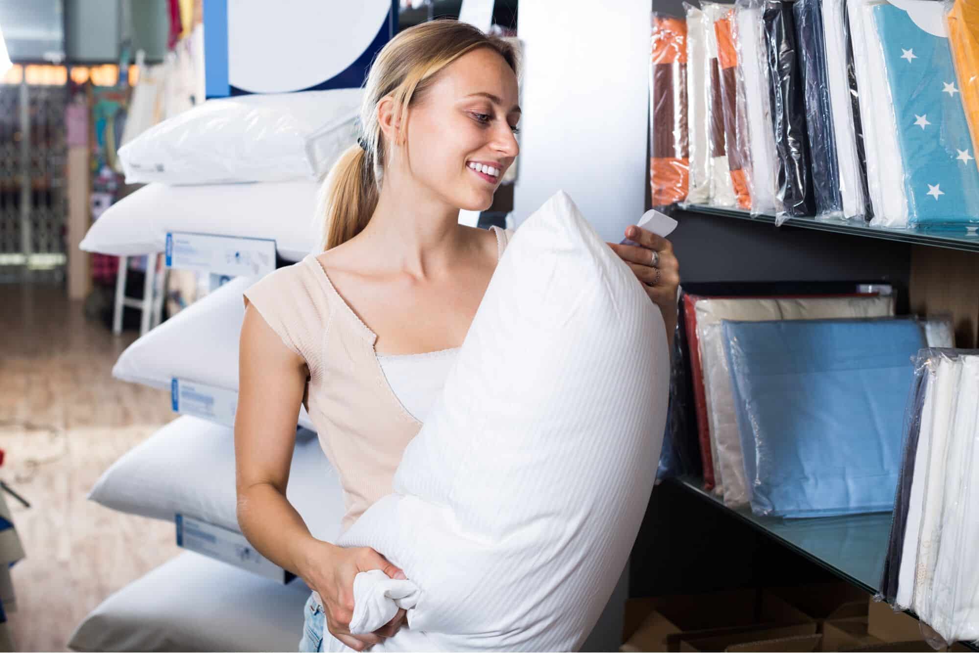 woman checking out product tag in store